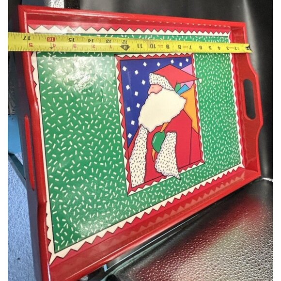 Holiday Serving Tray Potpourri Press Wood Rectangle Santa Holiday Decor Vtg RARE - Picture 6 of 10